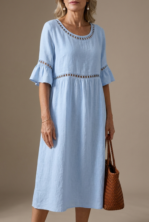 Hélène | Robe longue en lin, effet ventre plat