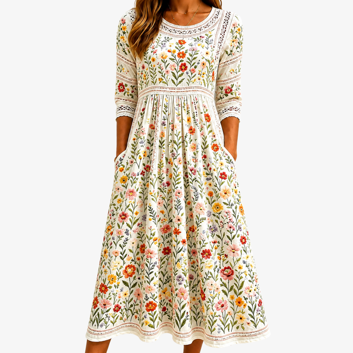 Pauline | Robe midi fleurie à dentelle