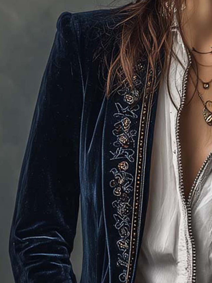Julie | Veste longue en velours brodé
