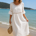 Hélène | Robe longue en lin, effet ventre plat