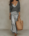 Catherine | Ensemble robe satinée et pull