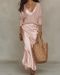 Catherine | Ensemble robe satinée et pull