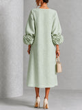 Élodie | Robe midi en lin à poignets fleuris