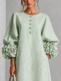 Élodie | Robe midi en lin à poignets fleuris