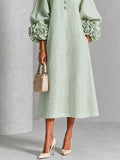 Élodie | Robe midi en lin à poignets fleuris