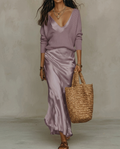 Catherine | Ensemble robe satinée et pull