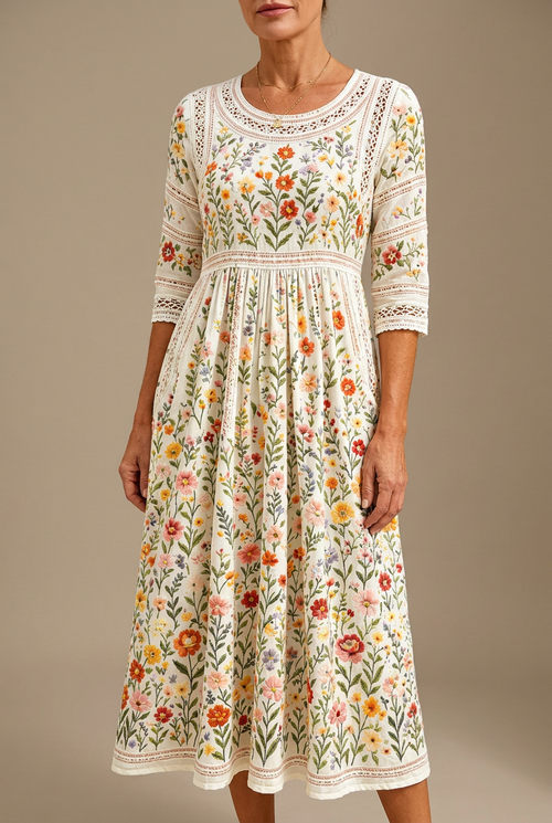 Pauline | Robe midi fleurie à dentelle