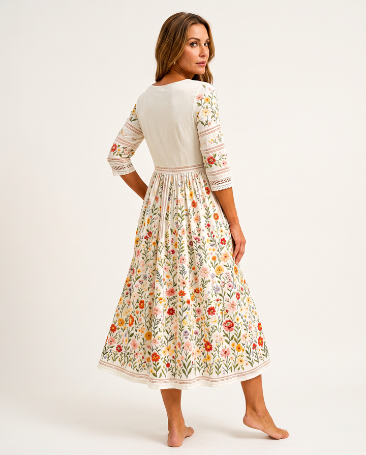 Pauline | Robe midi fleurie à dentelle