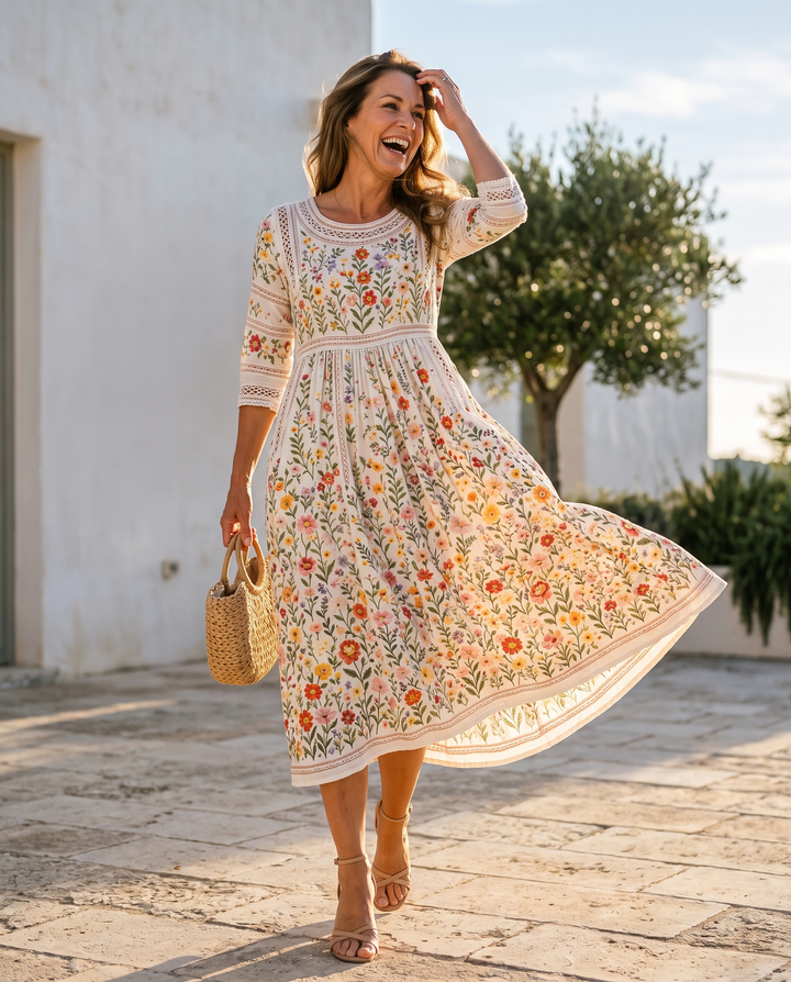 Pauline | Robe midi fleurie à dentelle