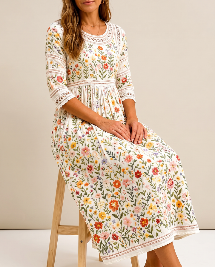 Pauline | Robe midi fleurie à dentelle